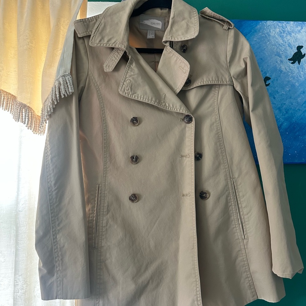 Forever 21 Khaki Double-Breasted Trench Coat
